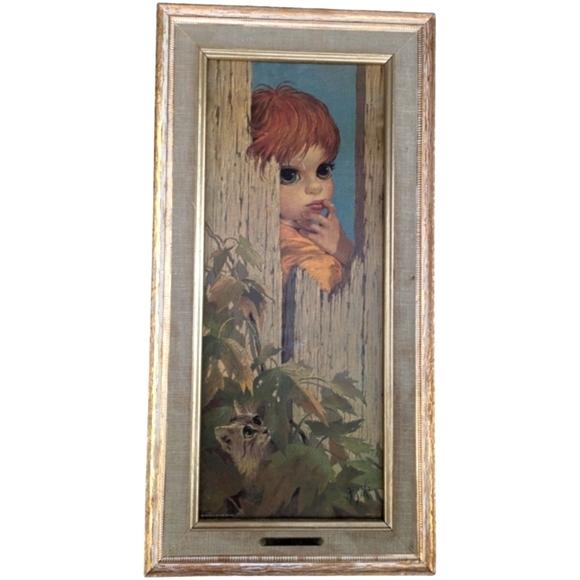 Vintage 1962 Miki Big Eye "Left Out" Framed Print 18 Inches x 9 Inches - Picture 1 of 6